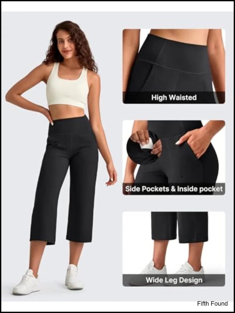 High Waist Wide Leg Capri Yoga Pants with Pockets High Stretch Nylon
